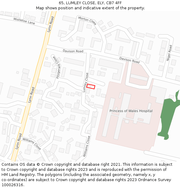 65, LUMLEY CLOSE, ELY, CB7 4FF: Location map and indicative extent of plot