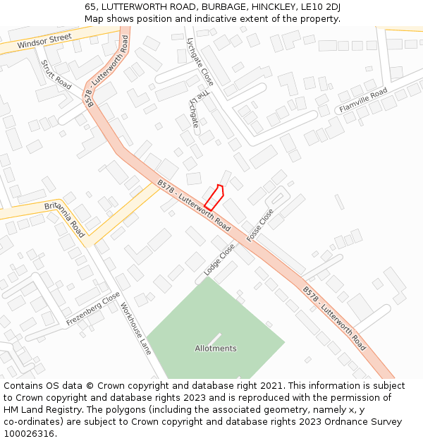 65, LUTTERWORTH ROAD, BURBAGE, HINCKLEY, LE10 2DJ: Location map and indicative extent of plot