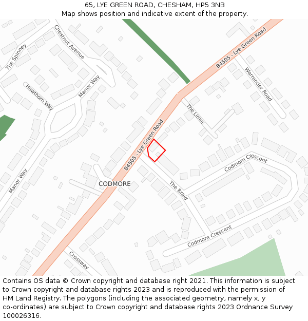 65, LYE GREEN ROAD, CHESHAM, HP5 3NB: Location map and indicative extent of plot