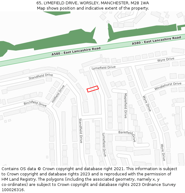 65, LYMEFIELD DRIVE, WORSLEY, MANCHESTER, M28 1WA: Location map and indicative extent of plot