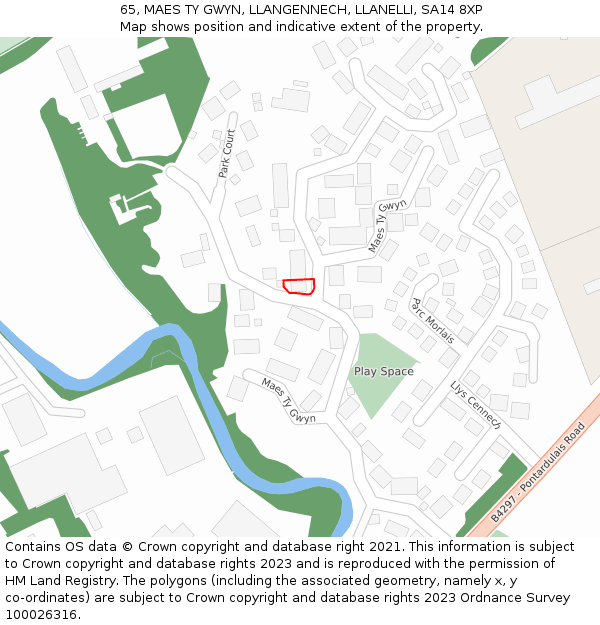 65, MAES TY GWYN, LLANGENNECH, LLANELLI, SA14 8XP: Location map and indicative extent of plot