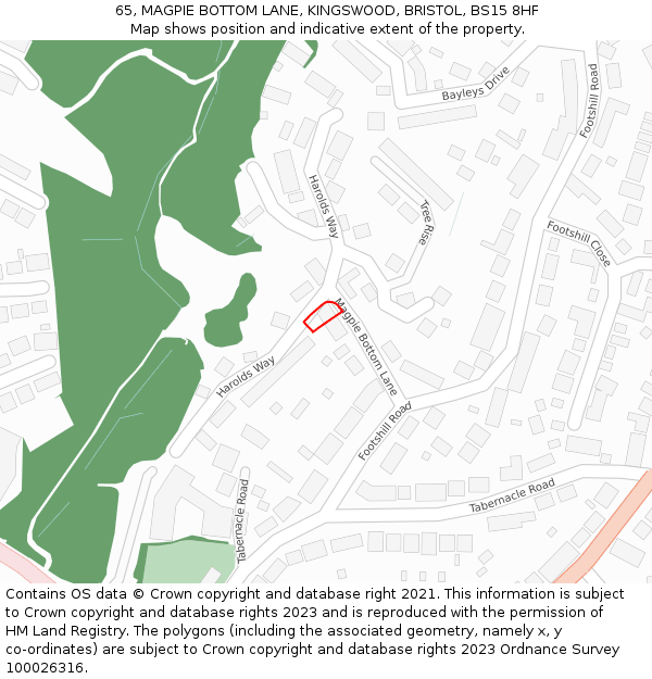 65, MAGPIE BOTTOM LANE, KINGSWOOD, BRISTOL, BS15 8HF: Location map and indicative extent of plot