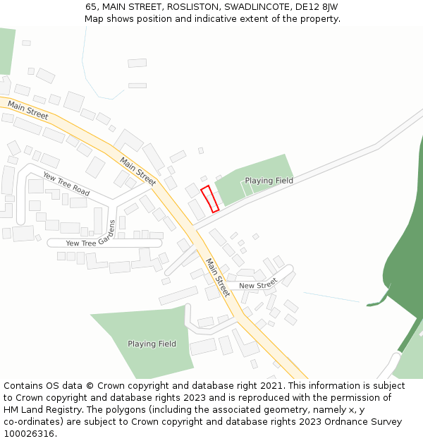 65, MAIN STREET, ROSLISTON, SWADLINCOTE, DE12 8JW: Location map and indicative extent of plot