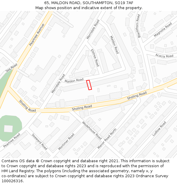 65, MALDON ROAD, SOUTHAMPTON, SO19 7AF: Location map and indicative extent of plot