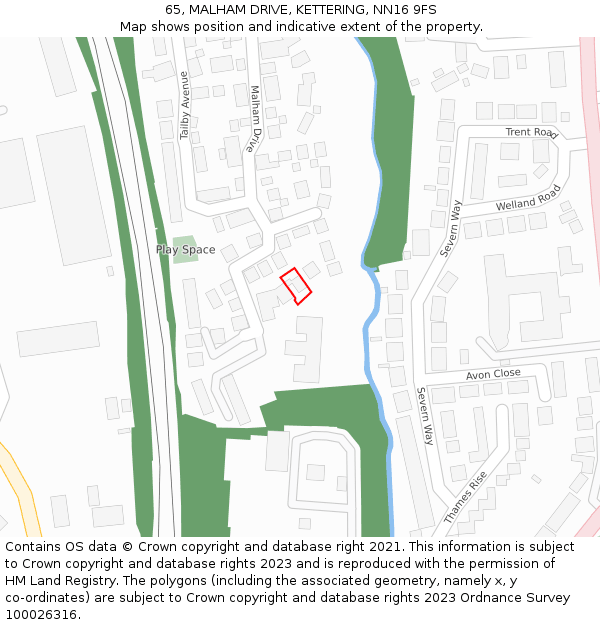 65, MALHAM DRIVE, KETTERING, NN16 9FS: Location map and indicative extent of plot