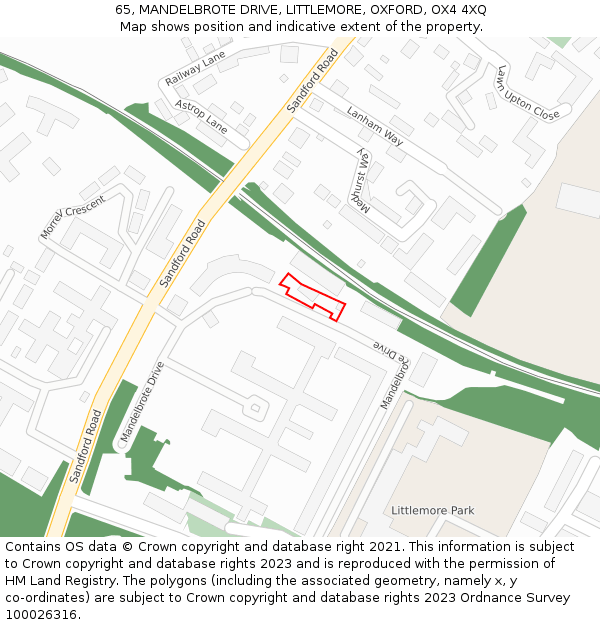 65, MANDELBROTE DRIVE, LITTLEMORE, OXFORD, OX4 4XQ: Location map and indicative extent of plot