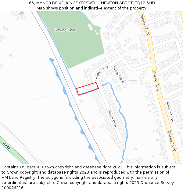 65, MANOR DRIVE, KINGSKERSWELL, NEWTON ABBOT, TQ12 5HD: Location map and indicative extent of plot