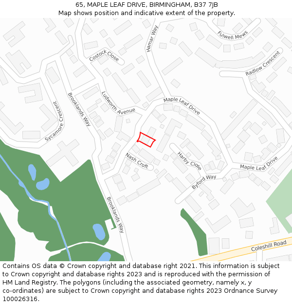 65, MAPLE LEAF DRIVE, BIRMINGHAM, B37 7JB: Location map and indicative extent of plot