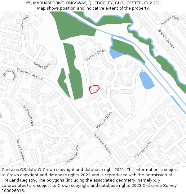 65, MARHAM DRIVE KINGSWAY, QUEDGELEY, GLOUCESTER, GL2 2DL: Location map and indicative extent of plot