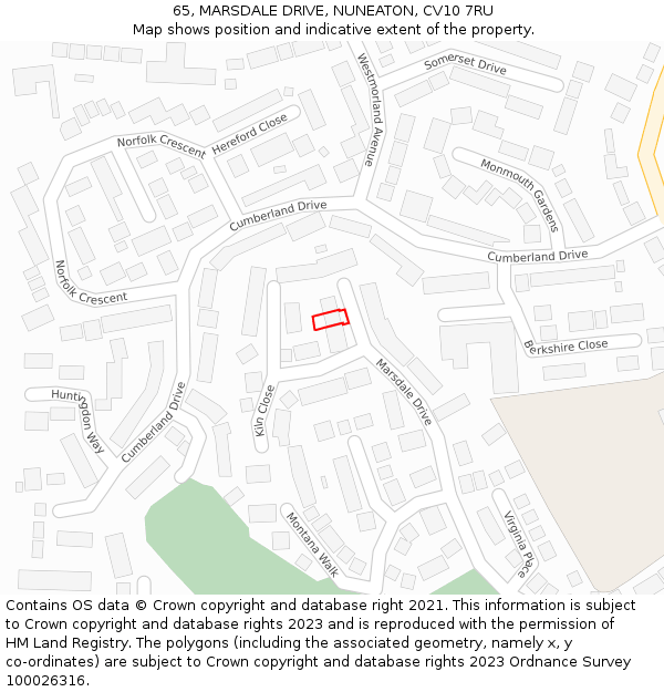 65, MARSDALE DRIVE, NUNEATON, CV10 7RU: Location map and indicative extent of plot