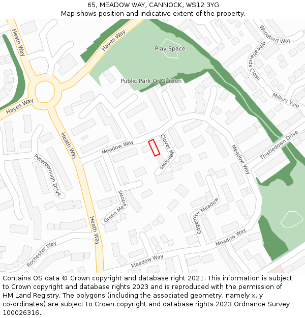 65, MEADOW WAY, CANNOCK, WS12 3YG: Location map and indicative extent of plot