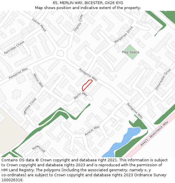 65, MERLIN WAY, BICESTER, OX26 6YG: Location map and indicative extent of plot