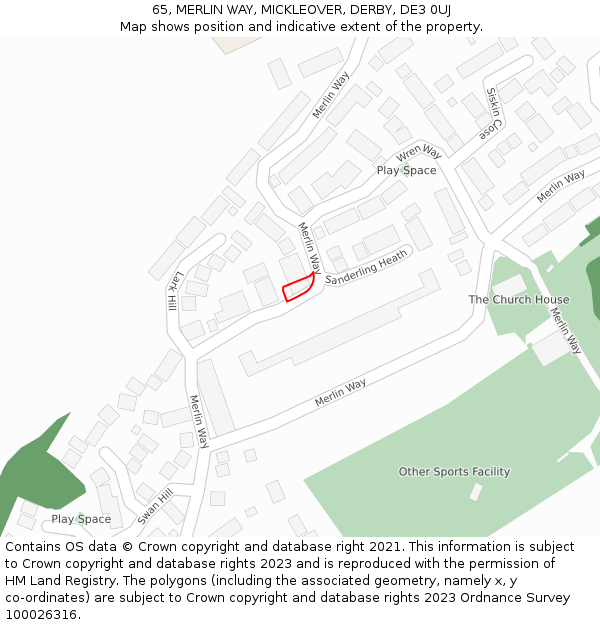 65, MERLIN WAY, MICKLEOVER, DERBY, DE3 0UJ: Location map and indicative extent of plot