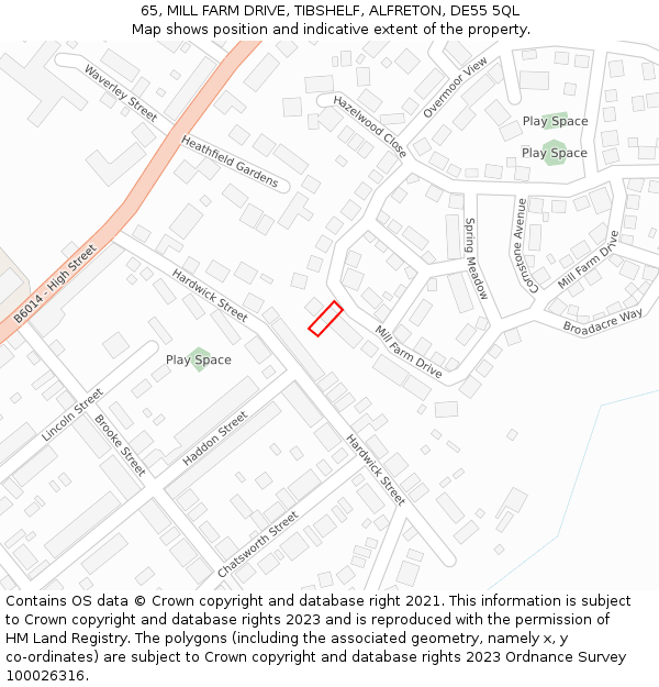 65, MILL FARM DRIVE, TIBSHELF, ALFRETON, DE55 5QL: Location map and indicative extent of plot