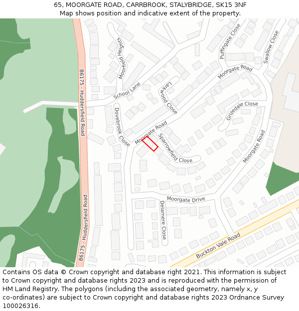 65, MOORGATE ROAD, CARRBROOK, STALYBRIDGE, SK15 3NF: Location map and indicative extent of plot