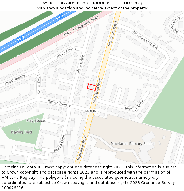 65, MOORLANDS ROAD, HUDDERSFIELD, HD3 3UQ: Location map and indicative extent of plot