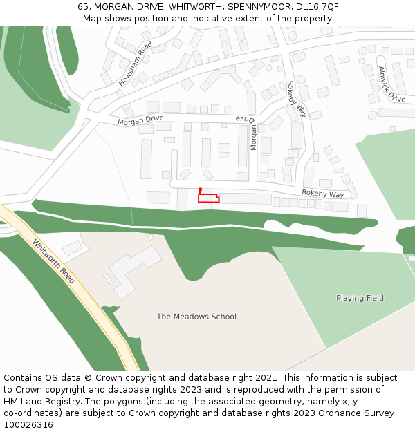 65, MORGAN DRIVE, WHITWORTH, SPENNYMOOR, DL16 7QF: Location map and indicative extent of plot