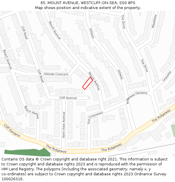 65, MOUNT AVENUE, WESTCLIFF-ON-SEA, SS0 8PS: Location map and indicative extent of plot