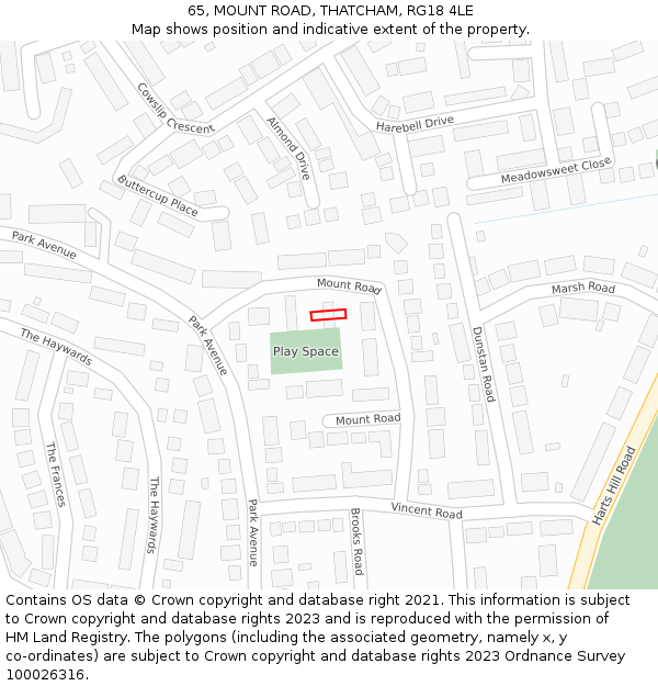 65, MOUNT ROAD, THATCHAM, RG18 4LE: Location map and indicative extent of plot