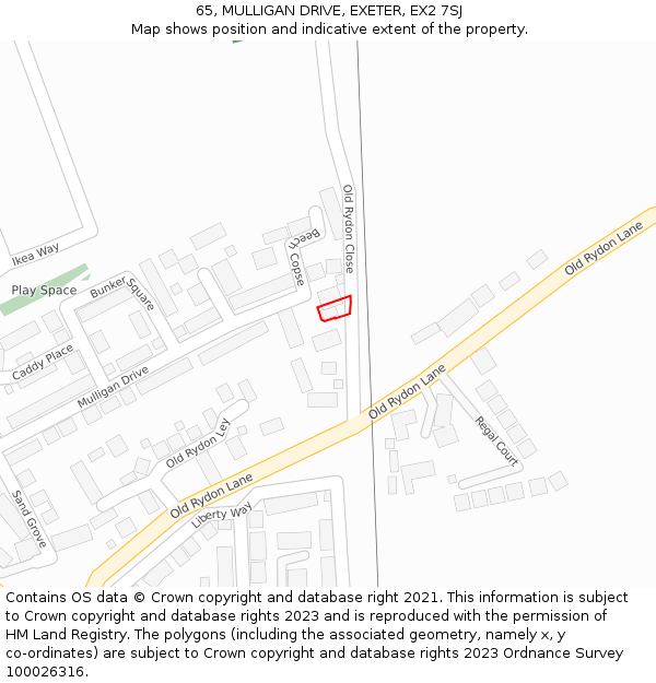 65, MULLIGAN DRIVE, EXETER, EX2 7SJ: Location map and indicative extent of plot