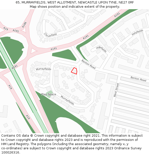 65, MURRAYFIELDS, WEST ALLOTMENT, NEWCASTLE UPON TYNE, NE27 0RF: Location map and indicative extent of plot