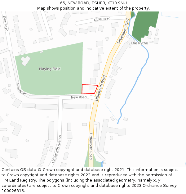 65, NEW ROAD, ESHER, KT10 9NU: Location map and indicative extent of plot