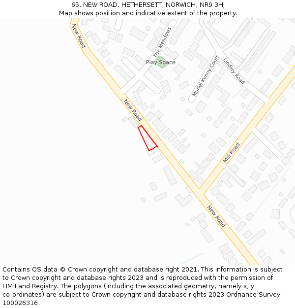 65, NEW ROAD, HETHERSETT, NORWICH, NR9 3HJ: Location map and indicative extent of plot