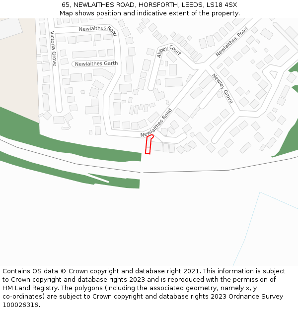 65, NEWLAITHES ROAD, HORSFORTH, LEEDS, LS18 4SX: Location map and indicative extent of plot
