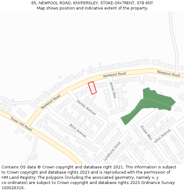 65, NEWPOOL ROAD, KNYPERSLEY, STOKE-ON-TRENT, ST8 6NT: Location map and indicative extent of plot