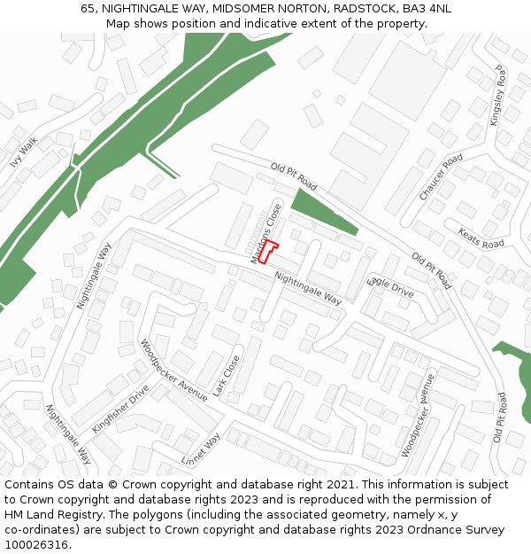 65, NIGHTINGALE WAY, MIDSOMER NORTON, RADSTOCK, BA3 4NL: Location map and indicative extent of plot