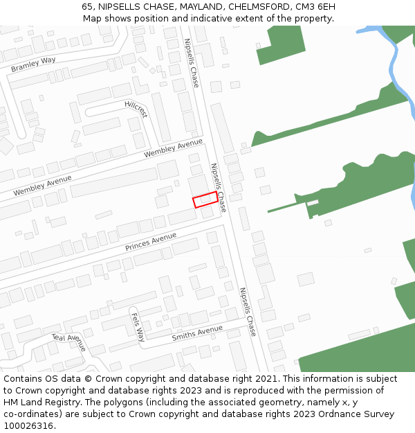 65, NIPSELLS CHASE, MAYLAND, CHELMSFORD, CM3 6EH: Location map and indicative extent of plot