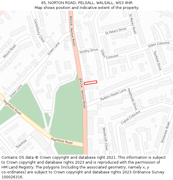 65, NORTON ROAD, PELSALL, WALSALL, WS3 4NR: Location map and indicative extent of plot