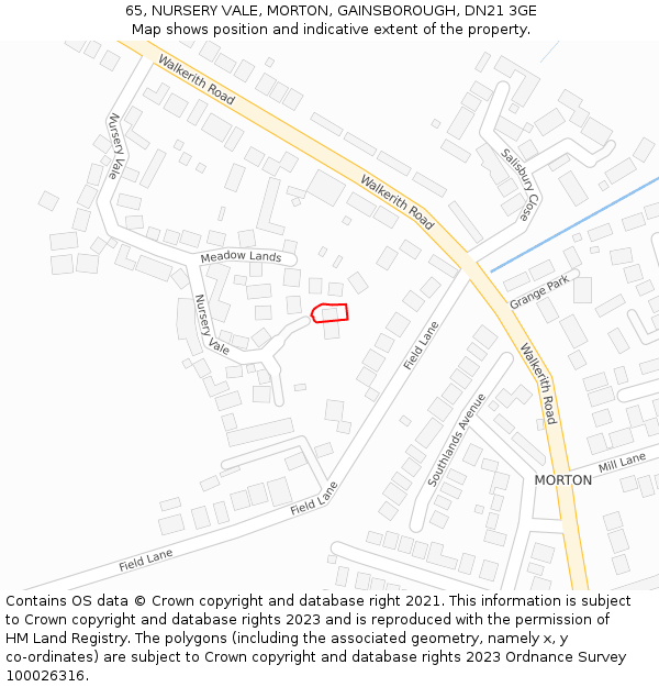 65, NURSERY VALE, MORTON, GAINSBOROUGH, DN21 3GE: Location map and indicative extent of plot