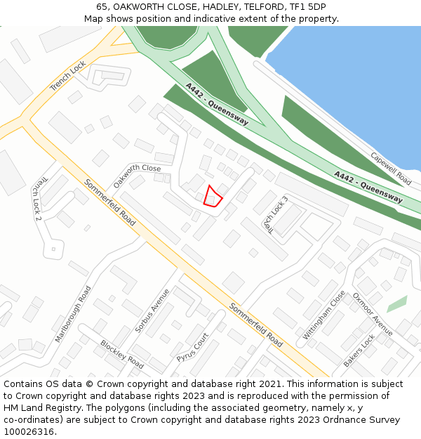 65, OAKWORTH CLOSE, HADLEY, TELFORD, TF1 5DP: Location map and indicative extent of plot