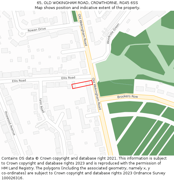 65, OLD WOKINGHAM ROAD, CROWTHORNE, RG45 6SS: Location map and indicative extent of plot