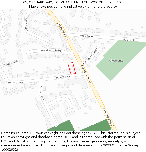 65, ORCHARD WAY, HOLMER GREEN, HIGH WYCOMBE, HP15 6QU: Location map and indicative extent of plot