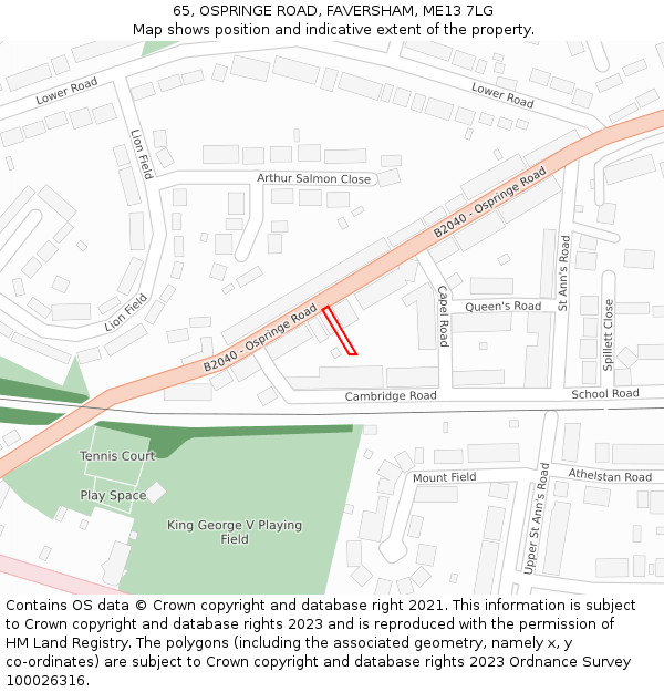 65, OSPRINGE ROAD, FAVERSHAM, ME13 7LG: Location map and indicative extent of plot