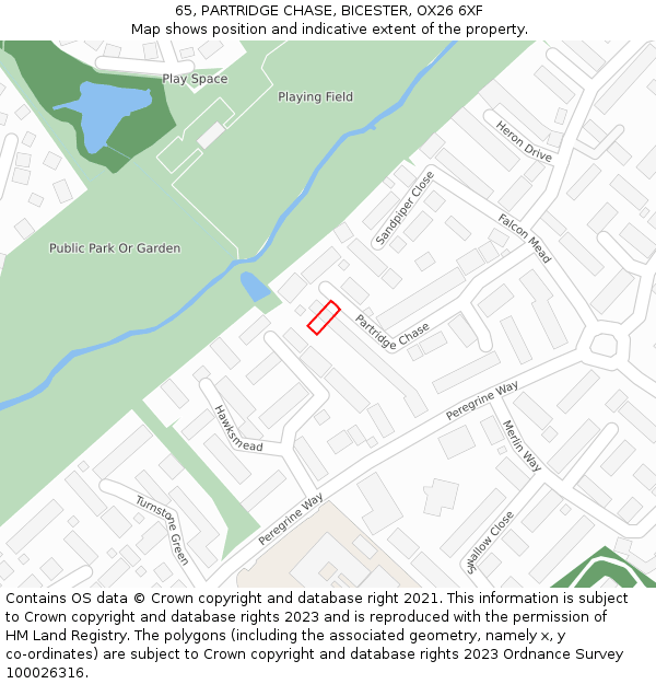 65, PARTRIDGE CHASE, BICESTER, OX26 6XF: Location map and indicative extent of plot
