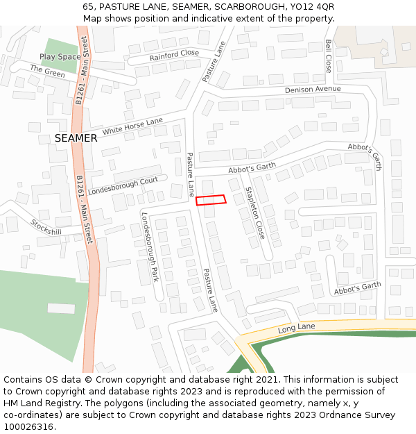 65, PASTURE LANE, SEAMER, SCARBOROUGH, YO12 4QR: Location map and indicative extent of plot