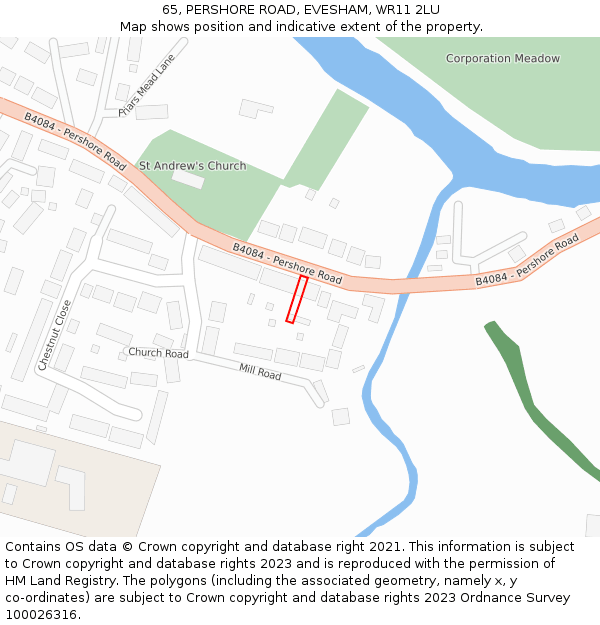 65, PERSHORE ROAD, EVESHAM, WR11 2LU: Location map and indicative extent of plot
