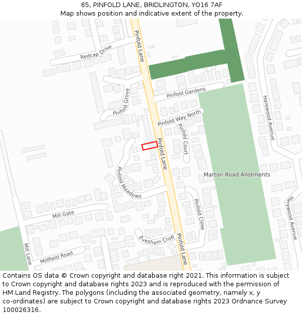 65, PINFOLD LANE, BRIDLINGTON, YO16 7AF: Location map and indicative extent of plot