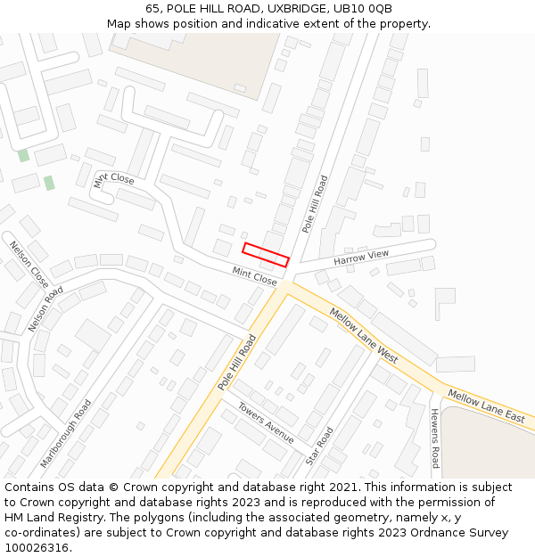 65, POLE HILL ROAD, UXBRIDGE, UB10 0QB: Location map and indicative extent of plot