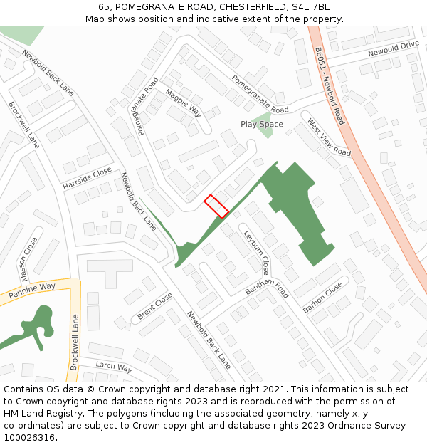 65, POMEGRANATE ROAD, CHESTERFIELD, S41 7BL: Location map and indicative extent of plot