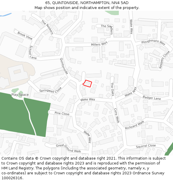 65, QUINTONSIDE, NORTHAMPTON, NN4 5AD: Location map and indicative extent of plot