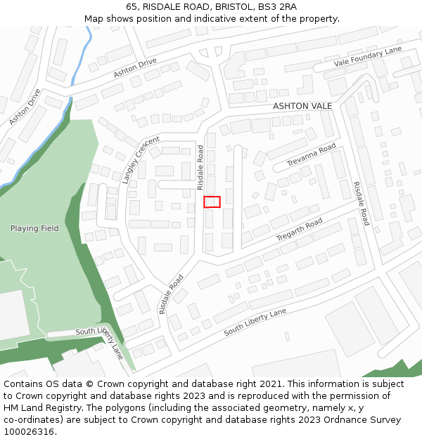 65, RISDALE ROAD, BRISTOL, BS3 2RA: Location map and indicative extent of plot