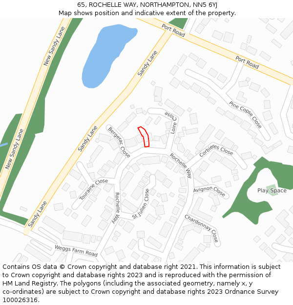 65, ROCHELLE WAY, NORTHAMPTON, NN5 6YJ: Location map and indicative extent of plot