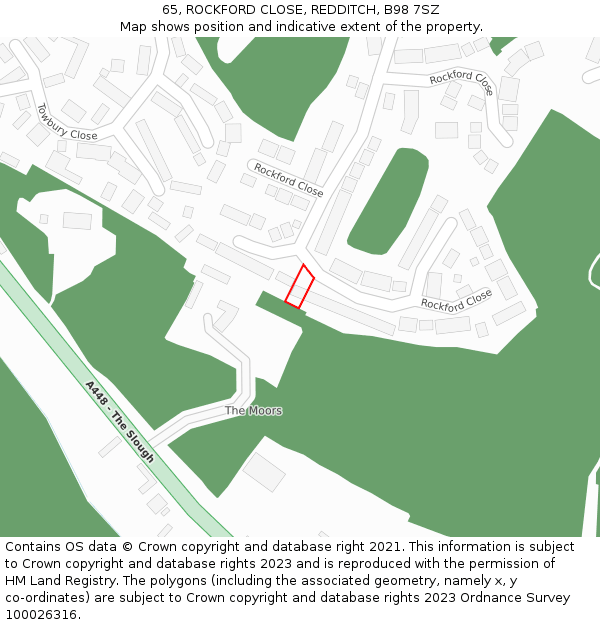 65, ROCKFORD CLOSE, REDDITCH, B98 7SZ: Location map and indicative extent of plot