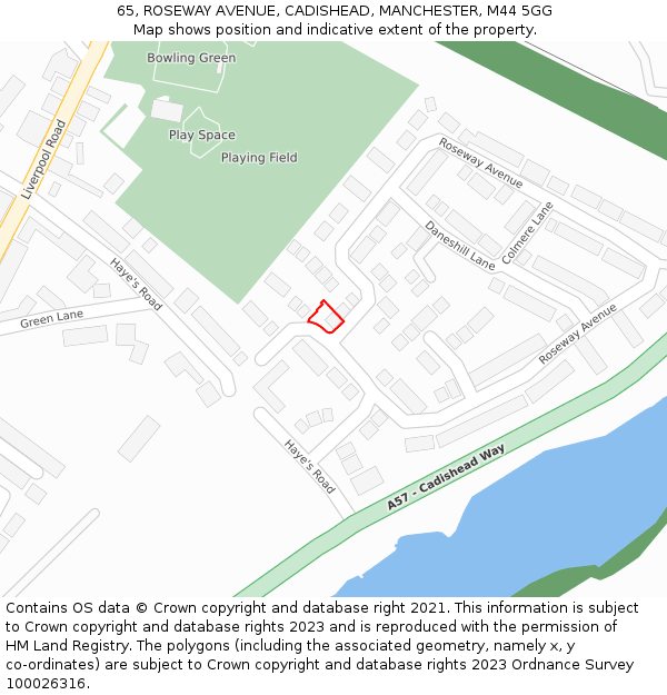 65, ROSEWAY AVENUE, CADISHEAD, MANCHESTER, M44 5GG: Location map and indicative extent of plot