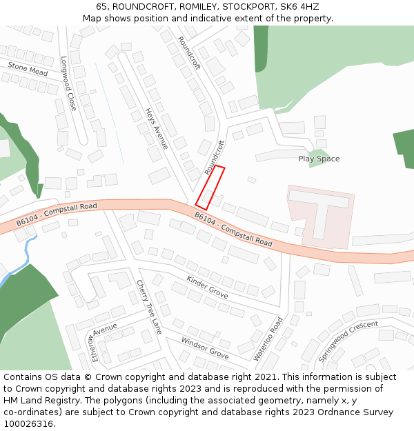 65, ROUNDCROFT, ROMILEY, STOCKPORT, SK6 4HZ: Location map and indicative extent of plot