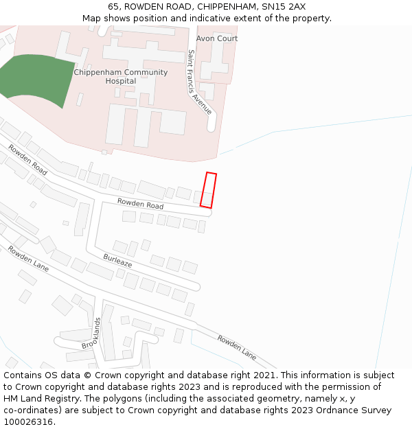 65, ROWDEN ROAD, CHIPPENHAM, SN15 2AX: Location map and indicative extent of plot